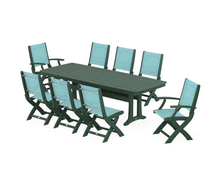 POLYWOOD® Coastal Folding 9-Piece Dining Set with Trestle Legs