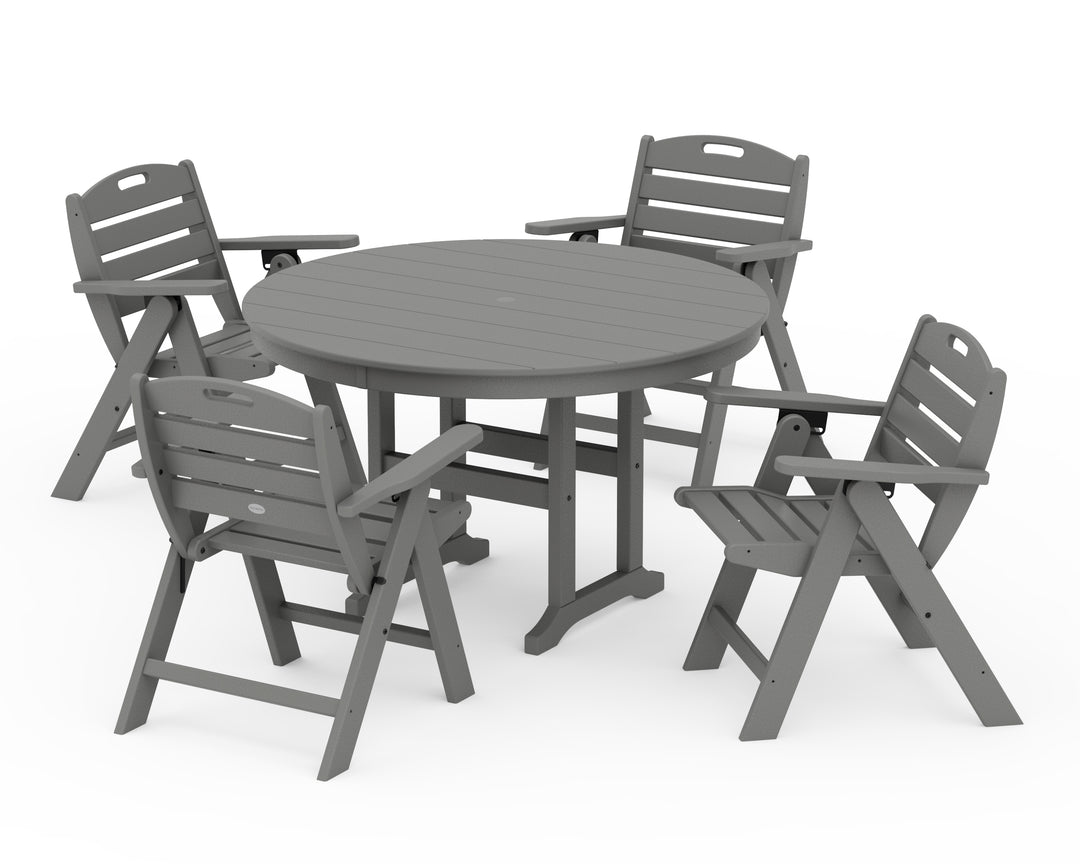 POLYWOOD® Nautical Folding Lowback Chair 5-Piece Round Farmhouse Dining Set