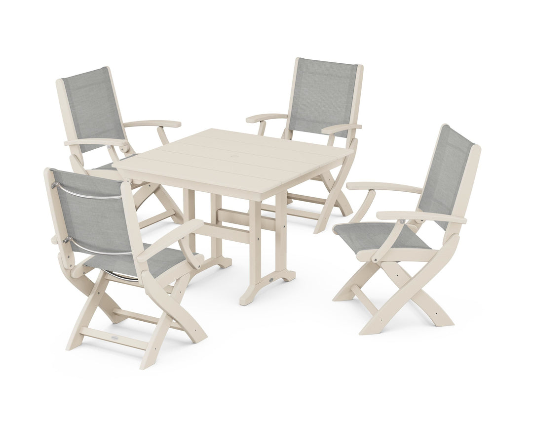 POLYWOOD® Coastal Folding Chair 5-Piece Farmhouse Dining Set
