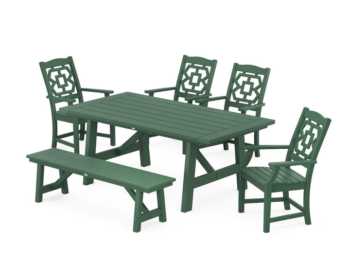 Martha Stewart by POLYWOOD® Chinoiserie 6-Piece Rustic Farmhouse Dining Set with Bench
