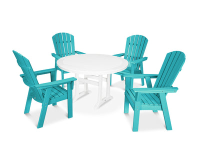 Nautical Curveback Adirondack 5-Piece Round Dining Set with Trestle Legs