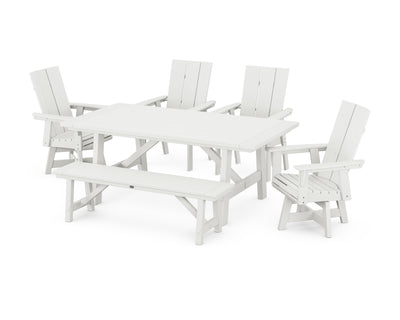 Modern Curveback Adirondack Swivel Chair 6-Piece Rustic Farmhouse Dining Set with Bench