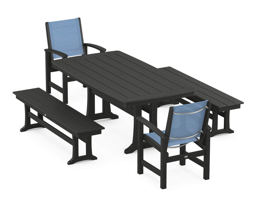POLYWOOD® Coastal 5-Piece Dining Set with Trestle Legs and Benches