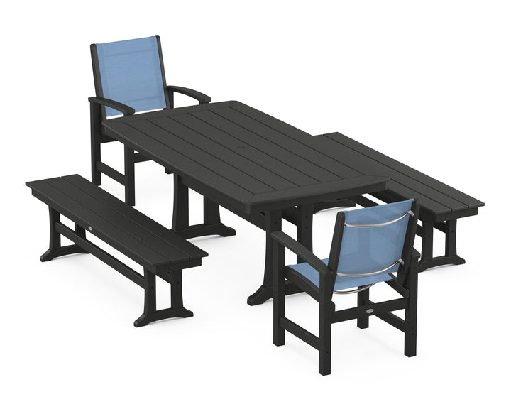 POLYWOOD® Coastal 5-Piece Dining Set with Trestle Legs and Benches
