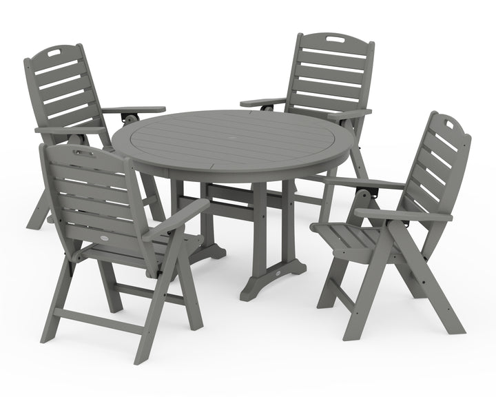 POLYWOOD® Nautical Highback Chair 5-Piece Round Dining Set with Trestle Legs