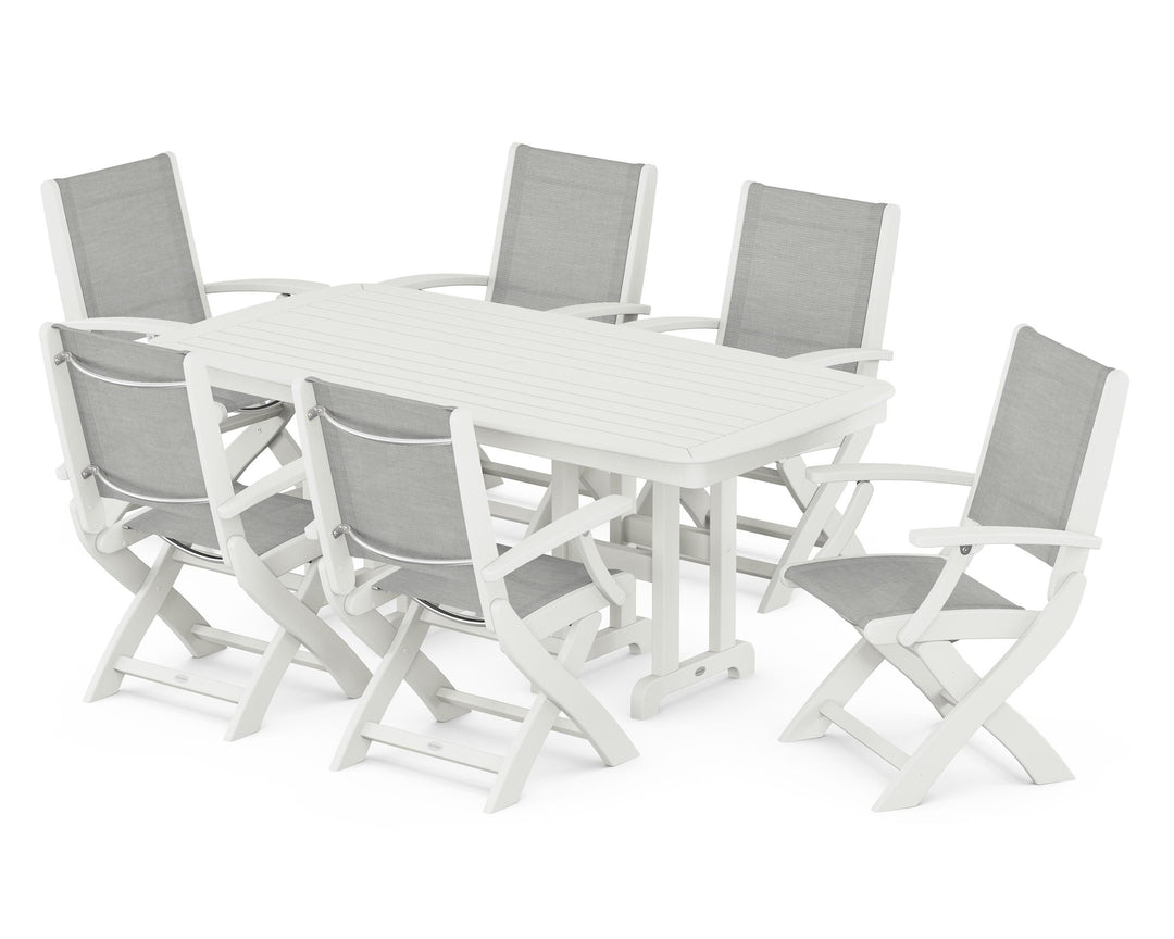 POLYWOOD® Coastal Folding Arm Chair 7-Piece Dining Set
