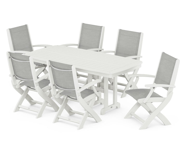 POLYWOOD® Coastal Folding Arm Chair 7-Piece Dining Set