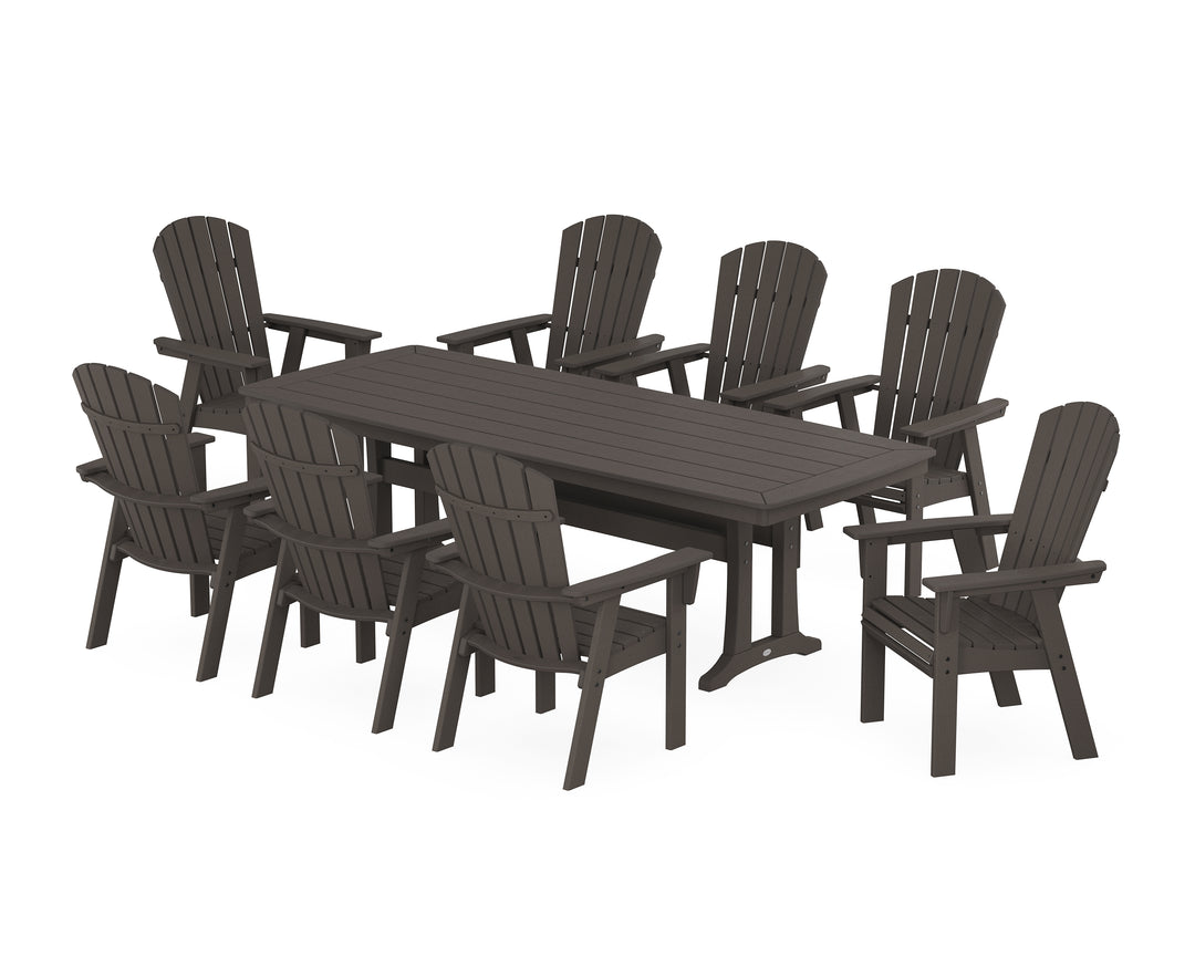 POLYWOOD® Nautical Curveback Adirondack 9-Piece Dining Set with Trestle Legs