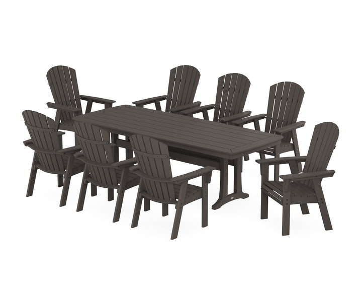 POLYWOOD® Nautical Curveback Adirondack 9-Piece Dining Set with Trestle Legs