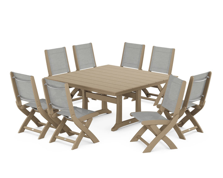 POLYWOOD® Coastal Folding Side Chair 9-Piece Farmhouse Dining Set