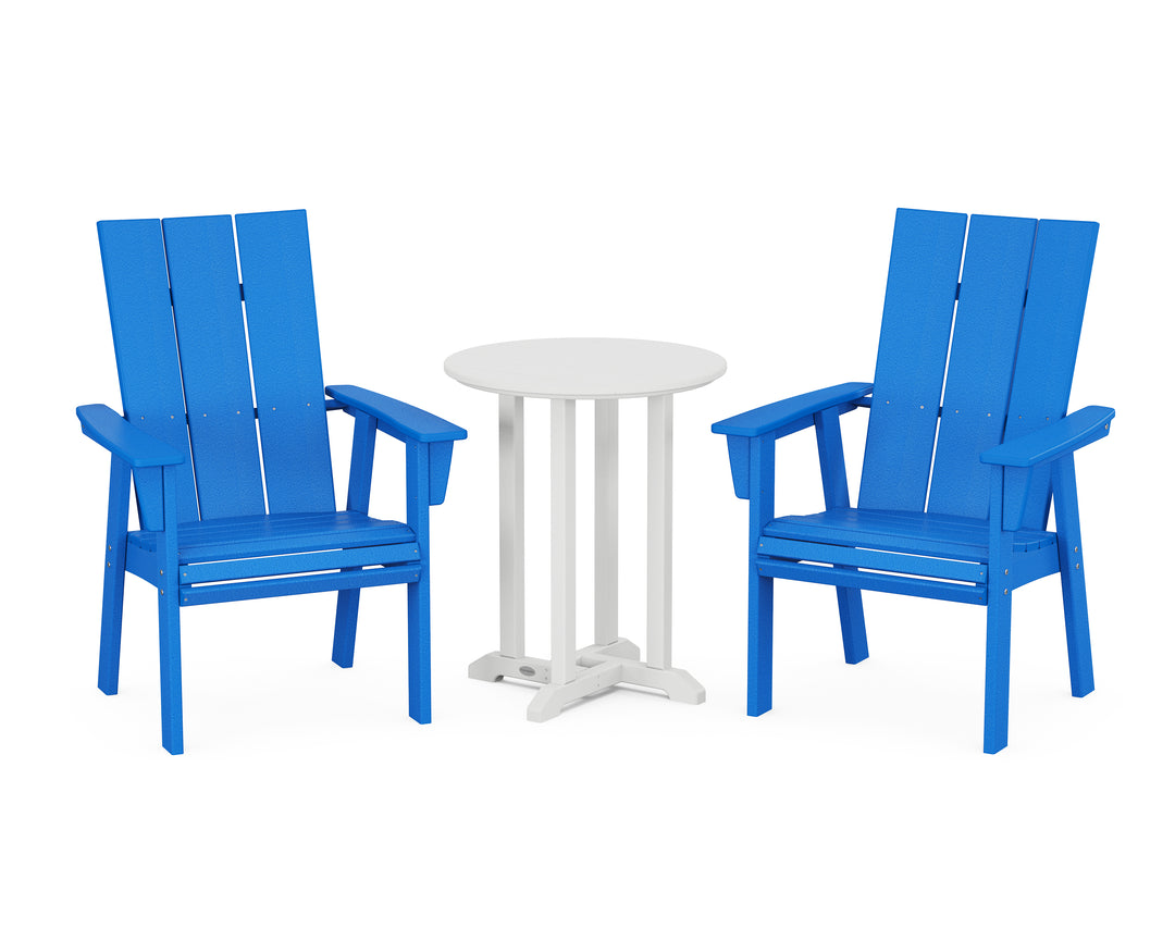 POLYWOOD® Modern Curveback Adirondack 3-Piece Round Bistro Dining Set