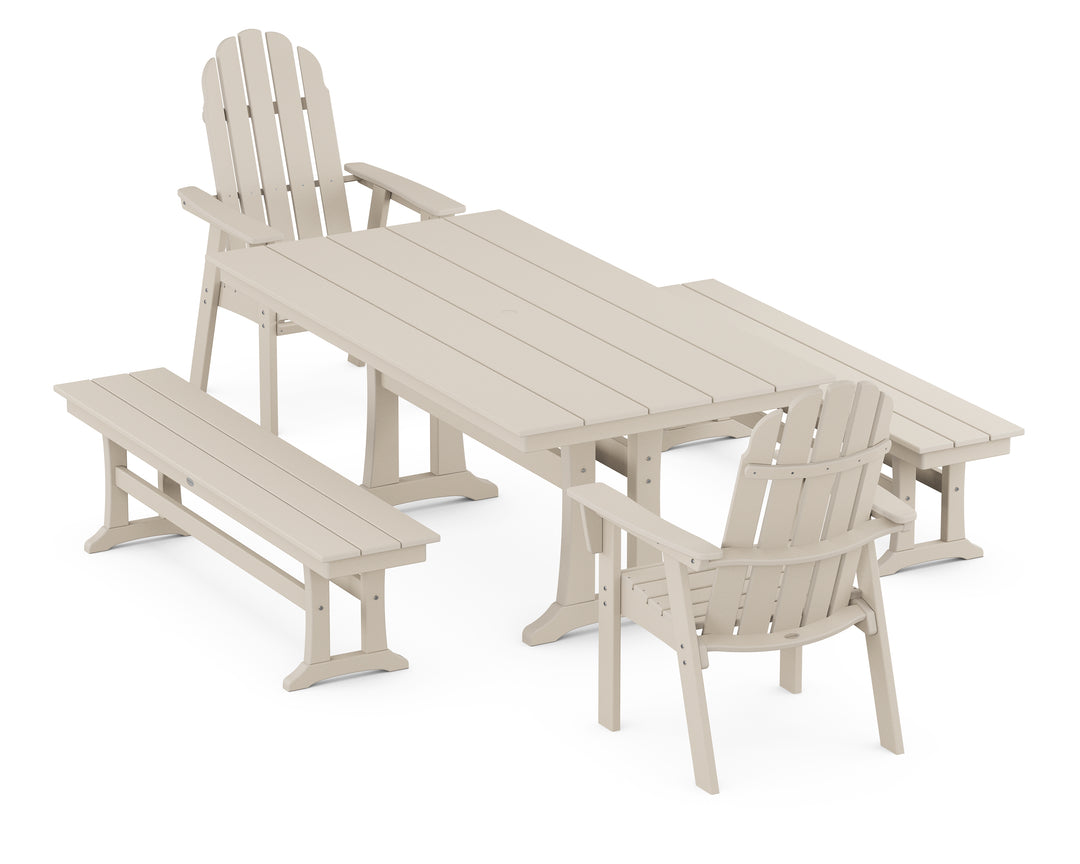 POLYWOOD® Vineyard Adirondack 5-Piece Farmhouse Dining Set With Trestle Legs
