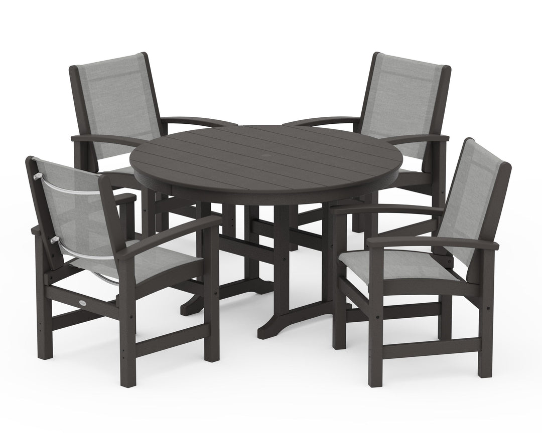 POLYWOOD® Coastal 5-Piece Round Farmhouse Dining Set