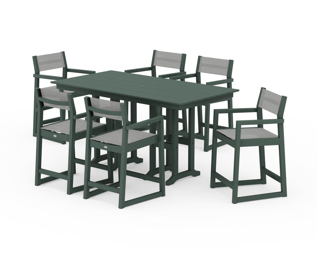 POLYWOOD® EDGE Sling Arm Chair 7-Piece Farmhouse Counter Set