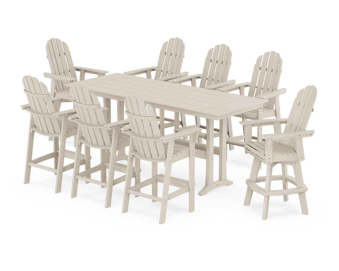 POLYWOOD® Vineyard Curveback Adirondack Swivel 9-Piece Farmhouse Bar Set with Trestle Legs