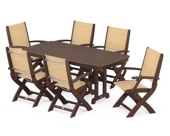 POLYWOOD® Coastal Folding Arm Chair 7-Piece Dining Set