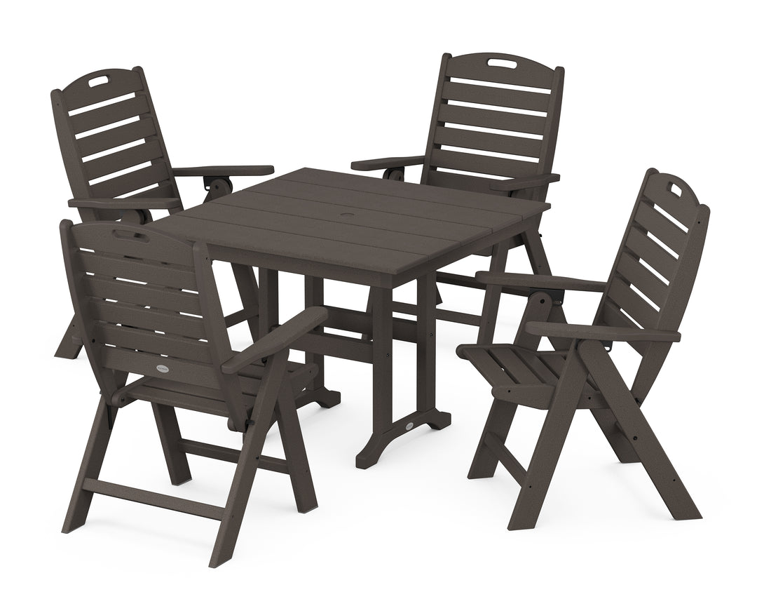 POLYWOOD® Nautical Folding Highback Chair 5-Piece Farmhouse Dining Set