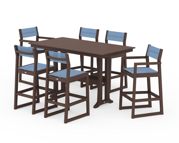 POLYWOOD® EDGE Sling 7-Piece Farmhouse Bar Set with Trestle Legs