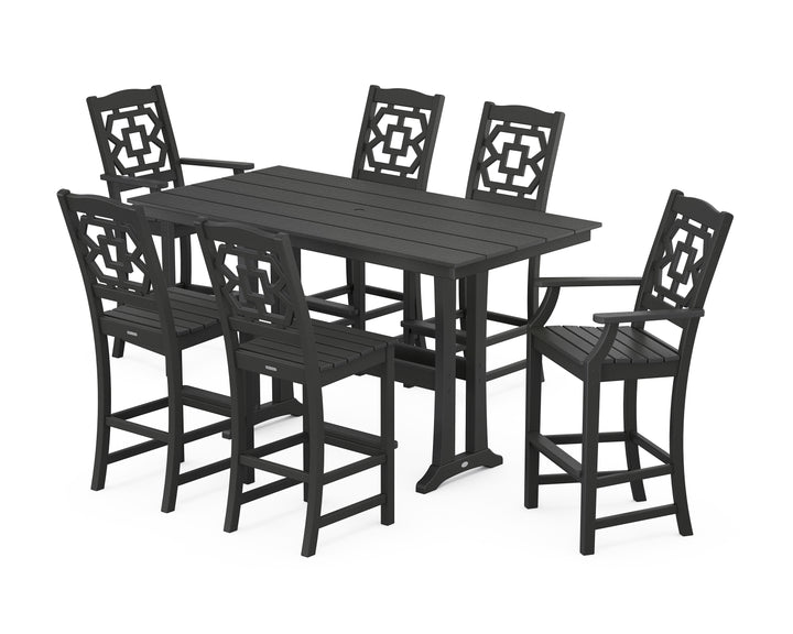 Martha Stewart by POLYWOOD® Chinoiserie 7-Piece Farmhouse Bar Set with Trestle Legs