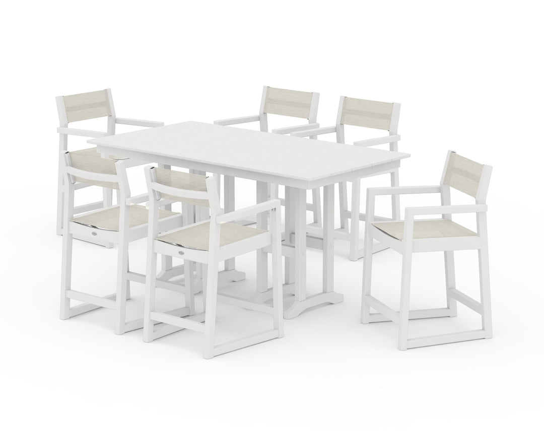 POLYWOOD® EDGE Sling Arm Chair 7-Piece Farmhouse Counter Set