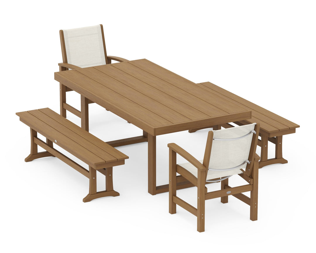 POLYWOOD® Coastal 5-Piece Dining Set with Trestle Legs
