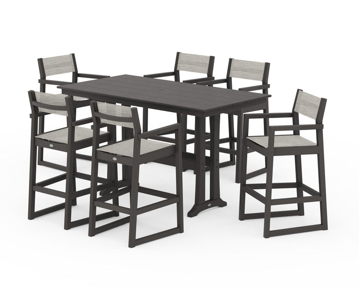 POLYWOOD® EDGE Sling Arm Chair 7-Piece Farmhouse Bar Set with Trestle Legs