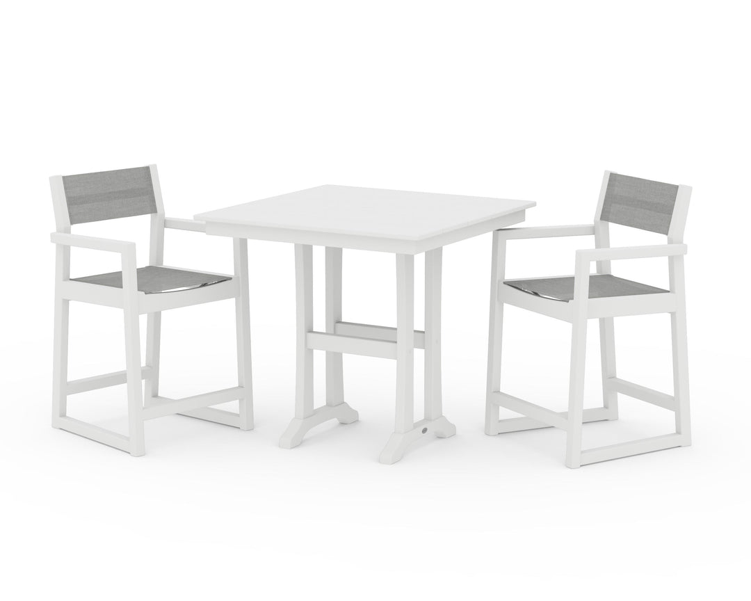 POLYWOOD® EDGE Sling Arm Chair 3-Piece Farmhouse Counter Set with Trestle Legs