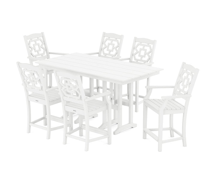 Martha Stewart by POLYWOOD® Chinoiserie Arm Chair 7-Piece Farmhouse Counter Set