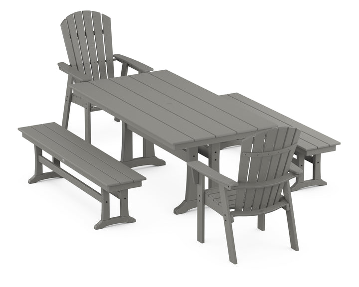 POLYWOOD® Nautical Adirondack 5-Piece Farmhouse Dining Set With Trestle Legs