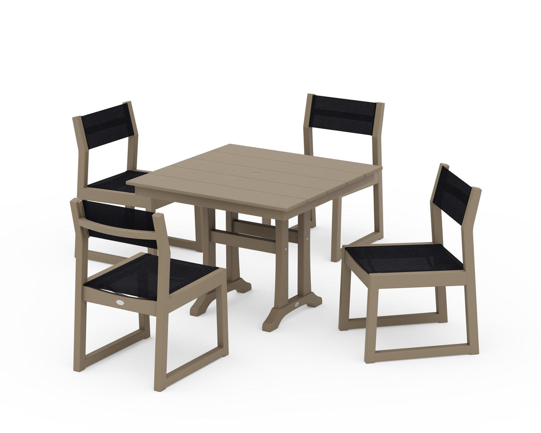 POLYWOOD® EDGE Sling 5-Piece Farmhouse Trestle Side Chair Dining Set