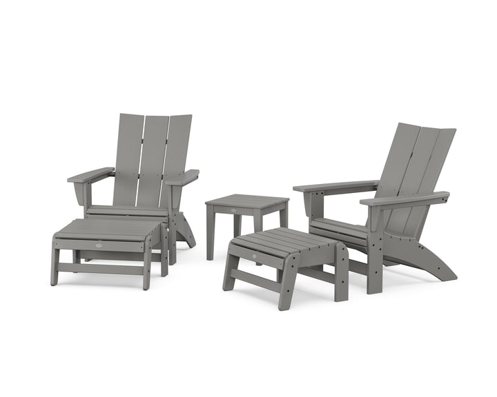 POLYWOOD® 5-Piece Modern Grand Adirondack Set with Ottomans and Side Table