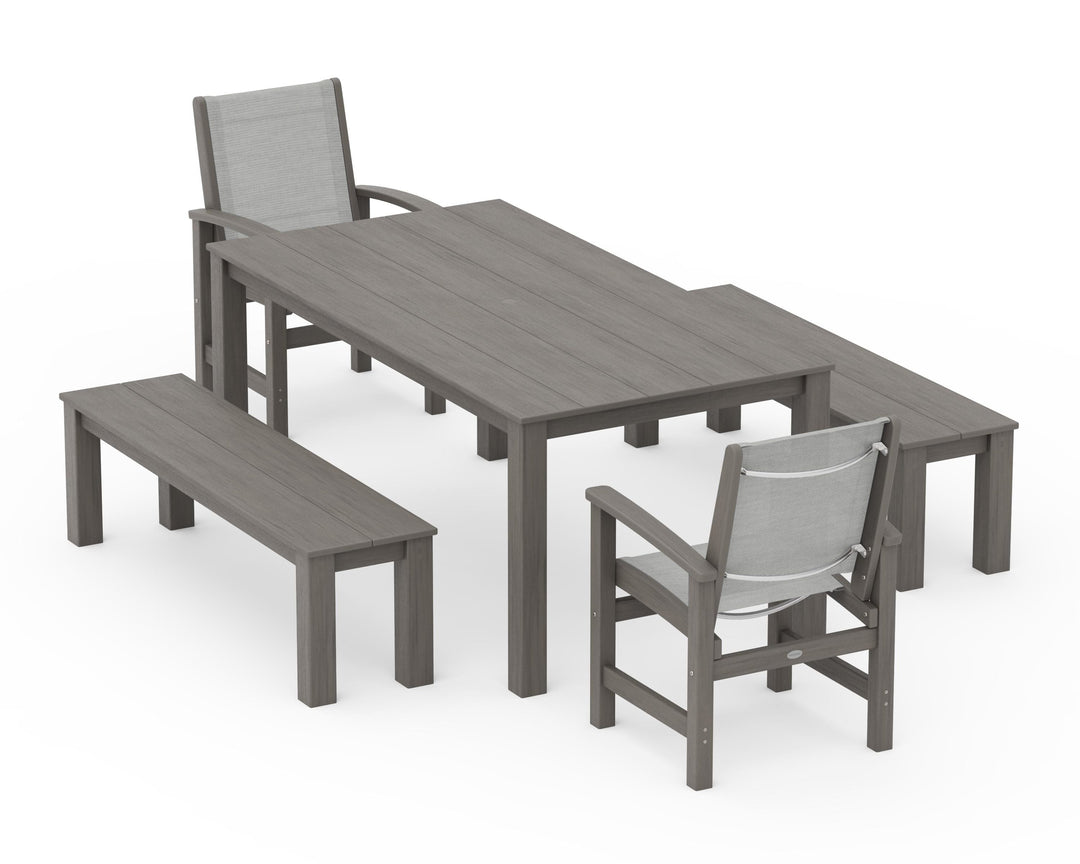 POLYWOOD® Coastal 5-Piece Parsons Dining Set with Benches