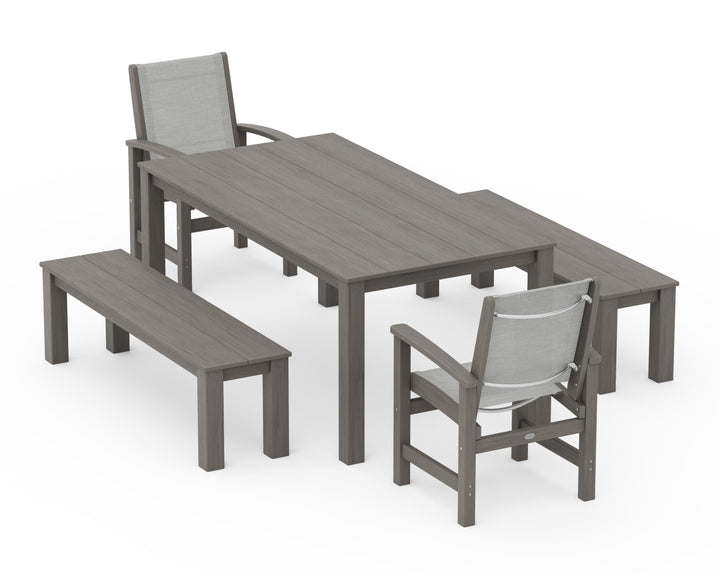 POLYWOOD® Coastal 5-Piece Parsons Dining Set with Benches