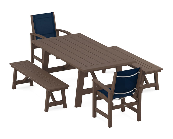 POLYWOOD® Coastal 5-Piece Rustic Farmhouse Dining Set With Benches