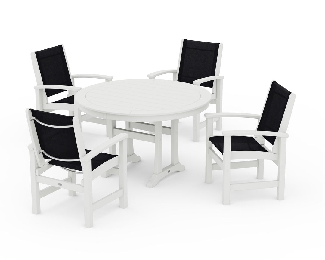 POLYWOOD® Coastal 5-Piece Round Dining Set with Trestle Legs