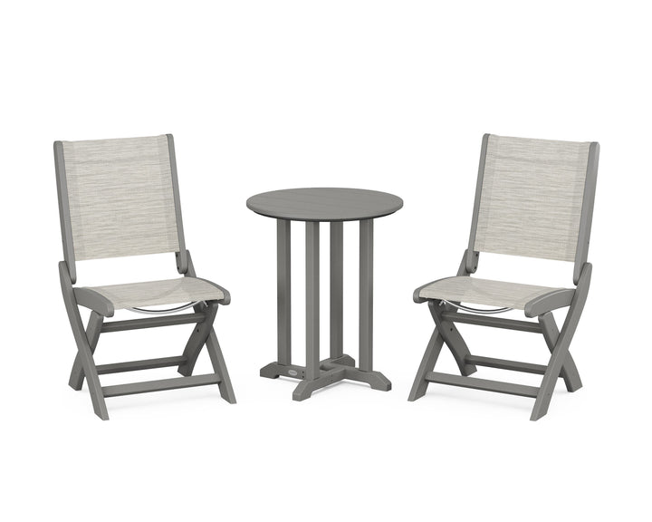 POLYWOOD® Coastal Folding Side Chair 3-Piece Round Bistro Dining Set