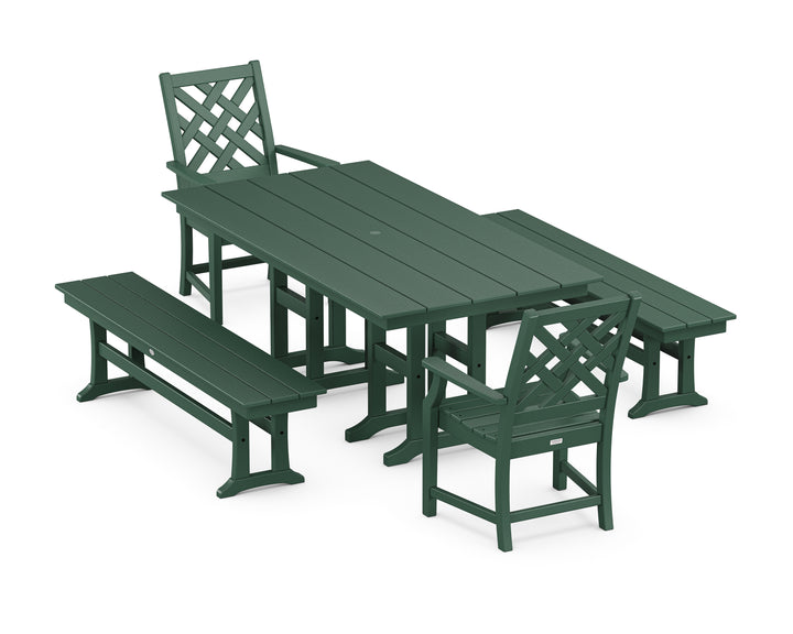 Country Living Wovendale 5-Piece Farmhouse Dining Set with Benches