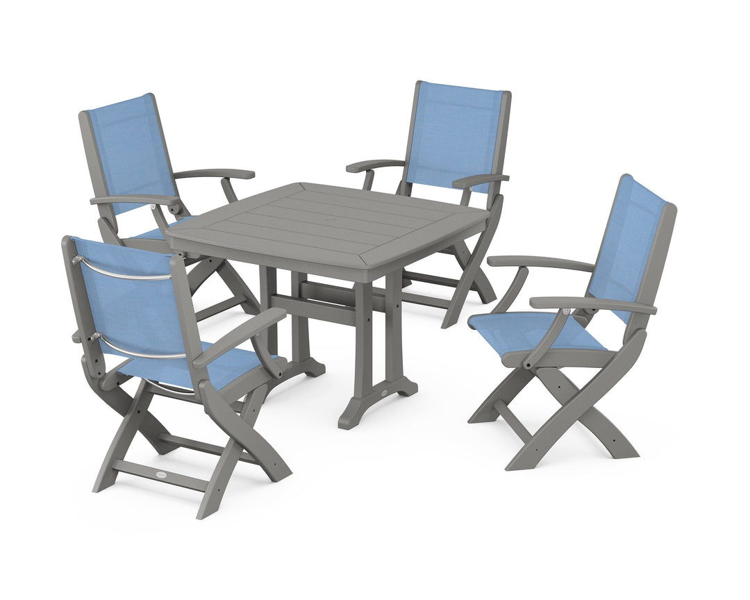 POLYWOOD® Coastal Folding Chair 5-Piece Dining Set with Trestle Legs