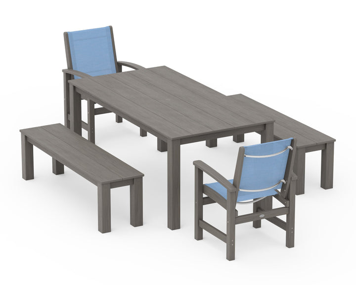 POLYWOOD® Coastal 5-Piece Parsons Dining Set with Benches