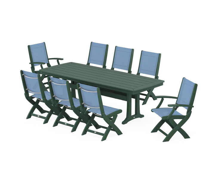 POLYWOOD® Coastal Folding 9-Piece Dining Set with Trestle Legs