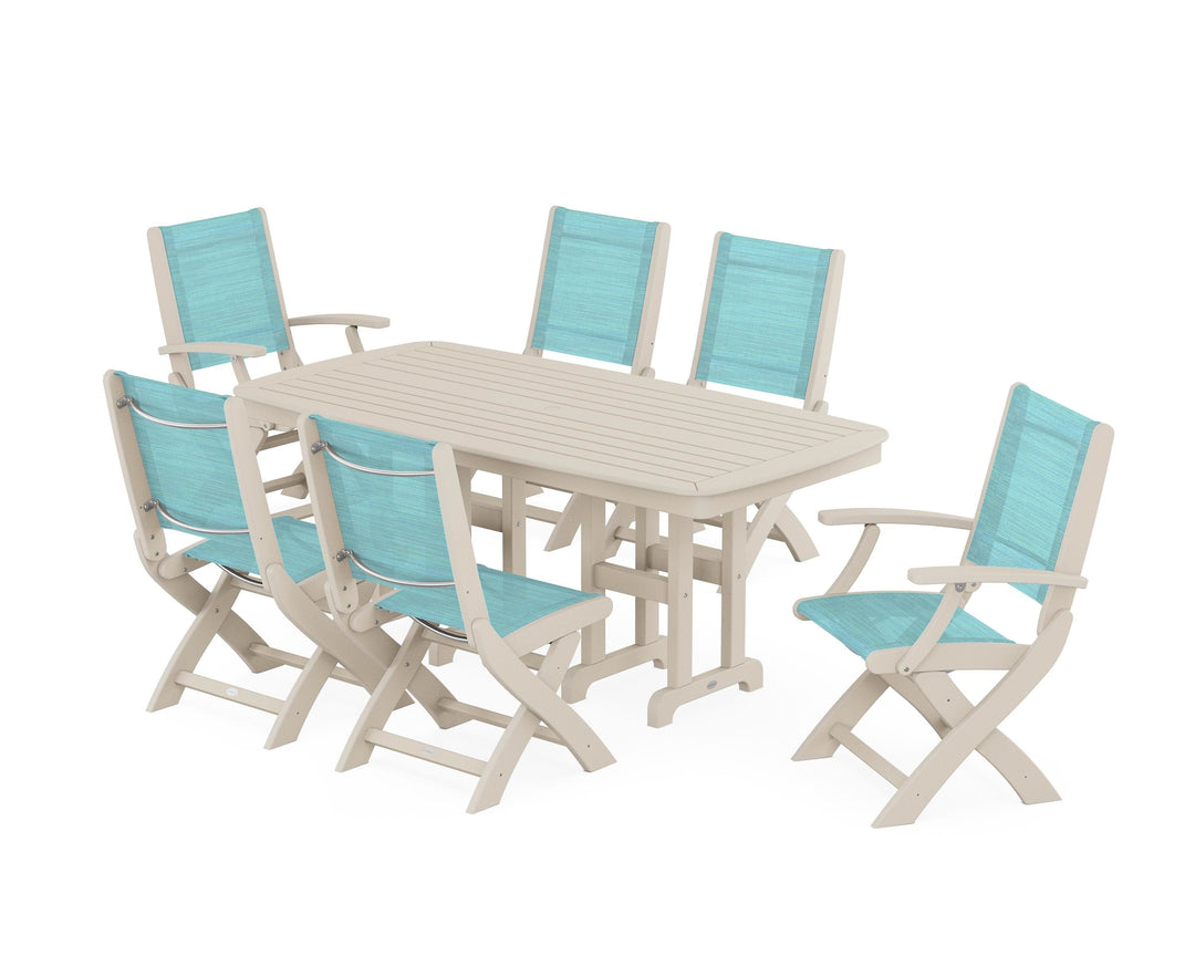 POLYWOOD® Coastal Folding Chair 7-Piece Dining Set