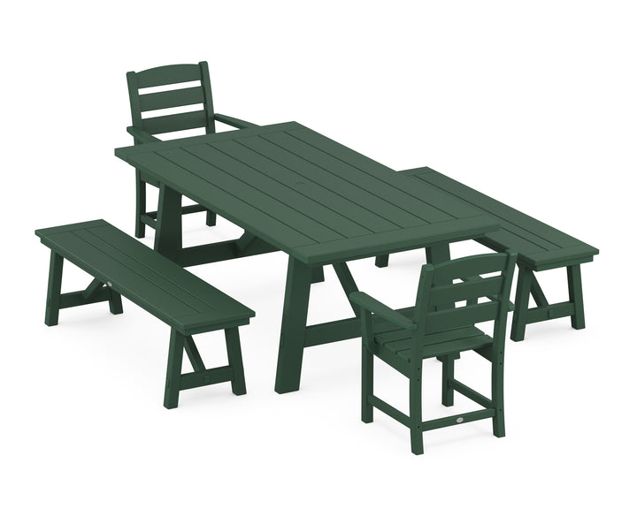 POLYWOOD® Lakeside 5-Piece Rustic Farmhouse Dining Set With Benches