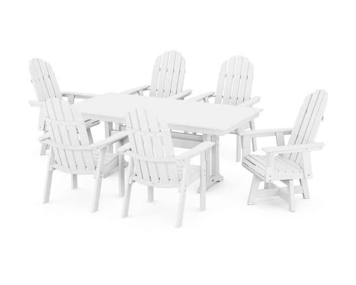 POLYWOOD® Vineyard Curveback Adirondack Swivel Chair 7-Piece Farmhouse Dining Set with Trestle Legs
