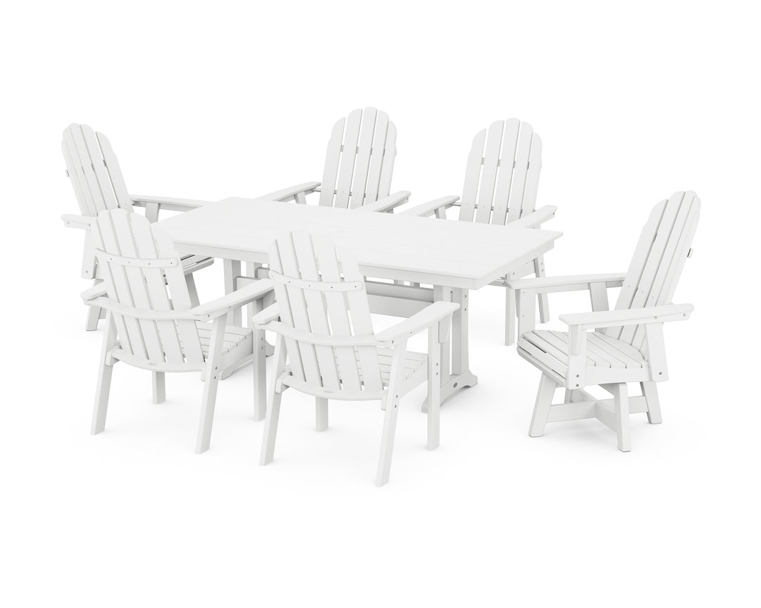 POLYWOOD® Vineyard Curveback Adirondack Swivel Chair 7-Piece Farmhouse Dining Set with Trestle Legs