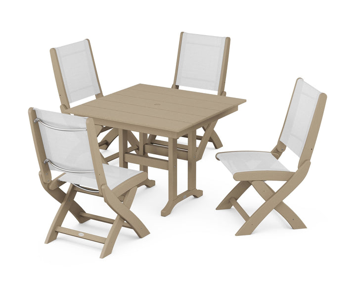 POLYWOOD® Coastal Folding Side Chair 5-Piece Farmhouse Dining Set