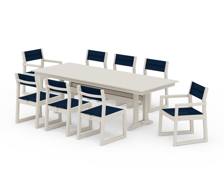 POLYWOOD® EDGE Sling 9-Piece Farmhouse Trestle Dining Set