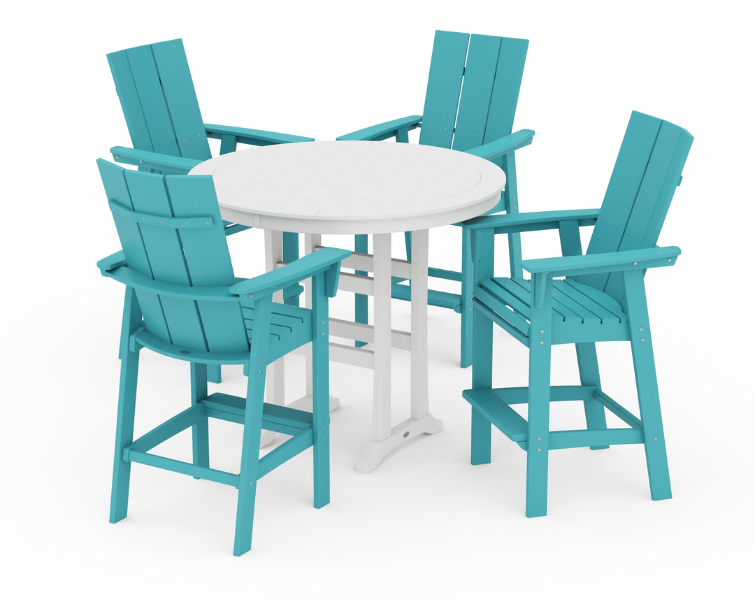 POLYWOOD® Modern Curveback Adirondack 5-Piece Nautical Trestle Bar Set