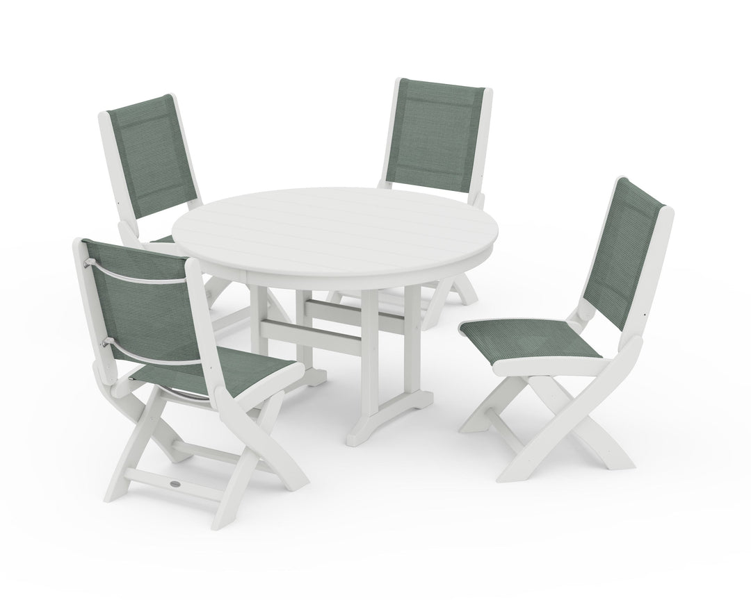 POLYWOOD® Coastal Folding Side Chair 5-Piece Round Dining Set