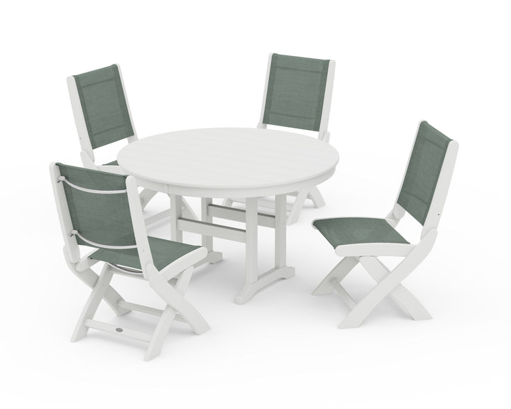 POLYWOOD® Coastal Folding Side Chair 5-Piece Round Dining Set
