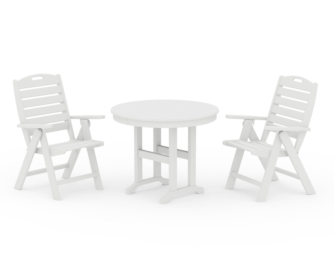 POLYWOOD® Nautical Folding Highback Chair 3-Piece Round Dining Set